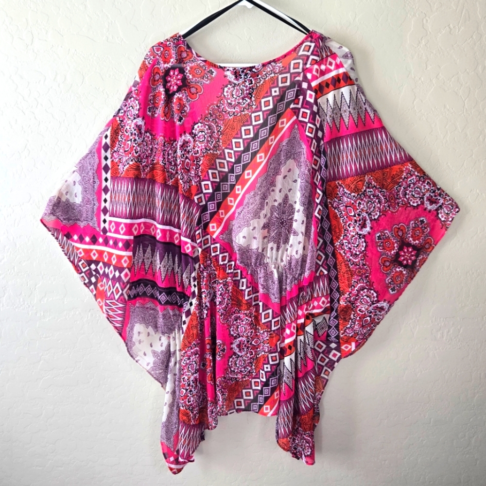 Maggie Barnes Bohemian Open Cardigan 2X Multicolor Kimono Sleeve Tie Waist - Picture 2 of 11